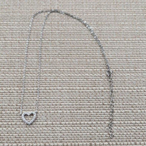 Jewelry - 16+2 Inch Sterling Silver Small Heart Cubic Zirconia Necklace A6403